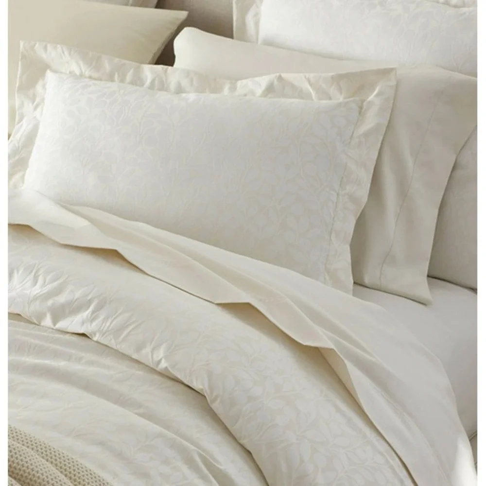 The Company Store Supima Cotton Jacquard Leaf Flat Sheet Queen Ivory 51352A